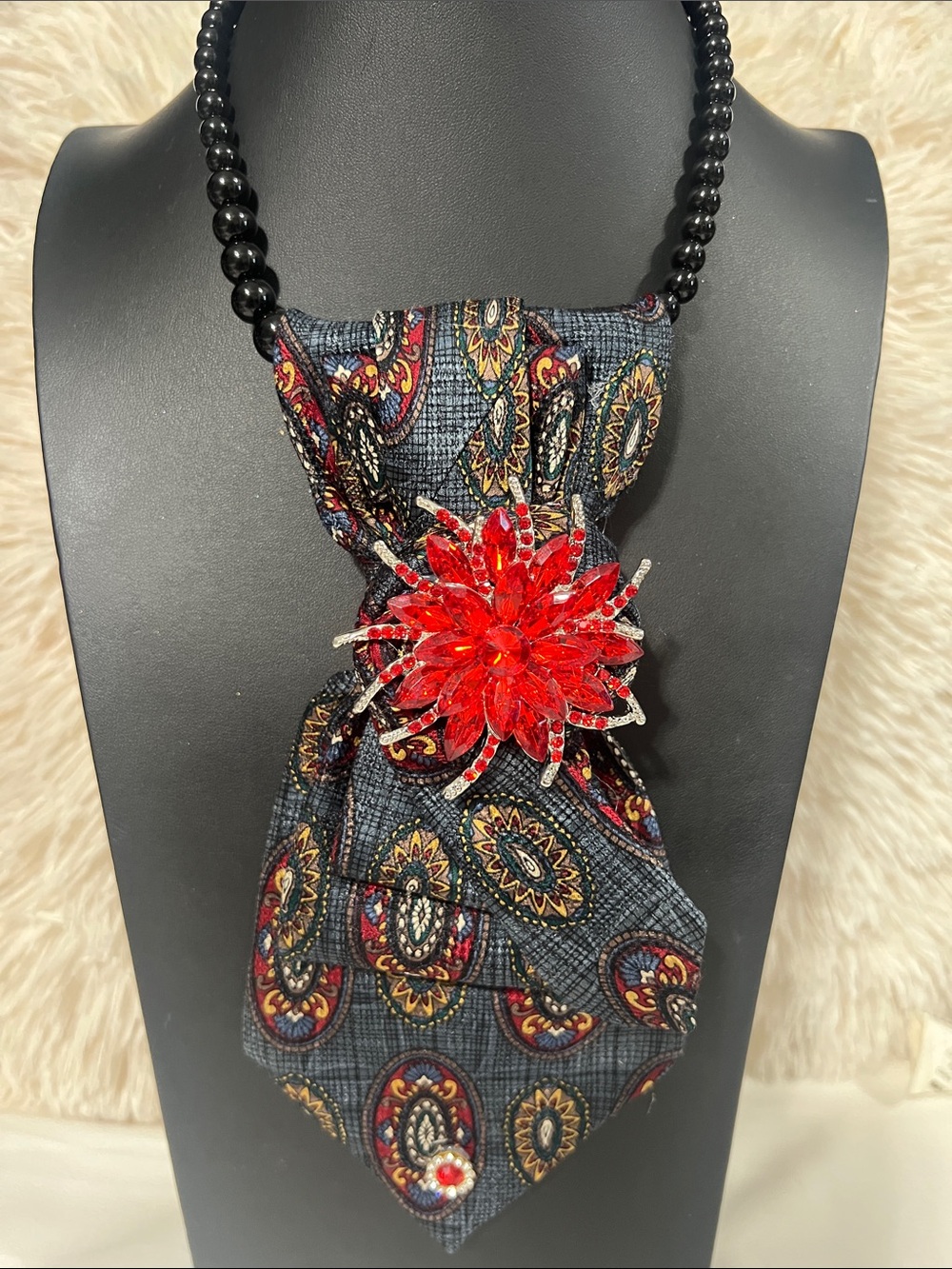 Red Crystal Floral Brooch Necklace Accent for Women Jewelry